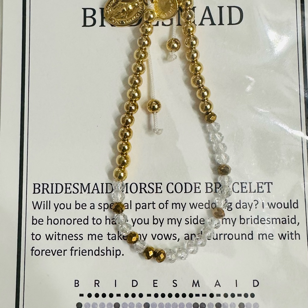 Bridesmaid Gold And White Crystal Morse Code Bracelet
